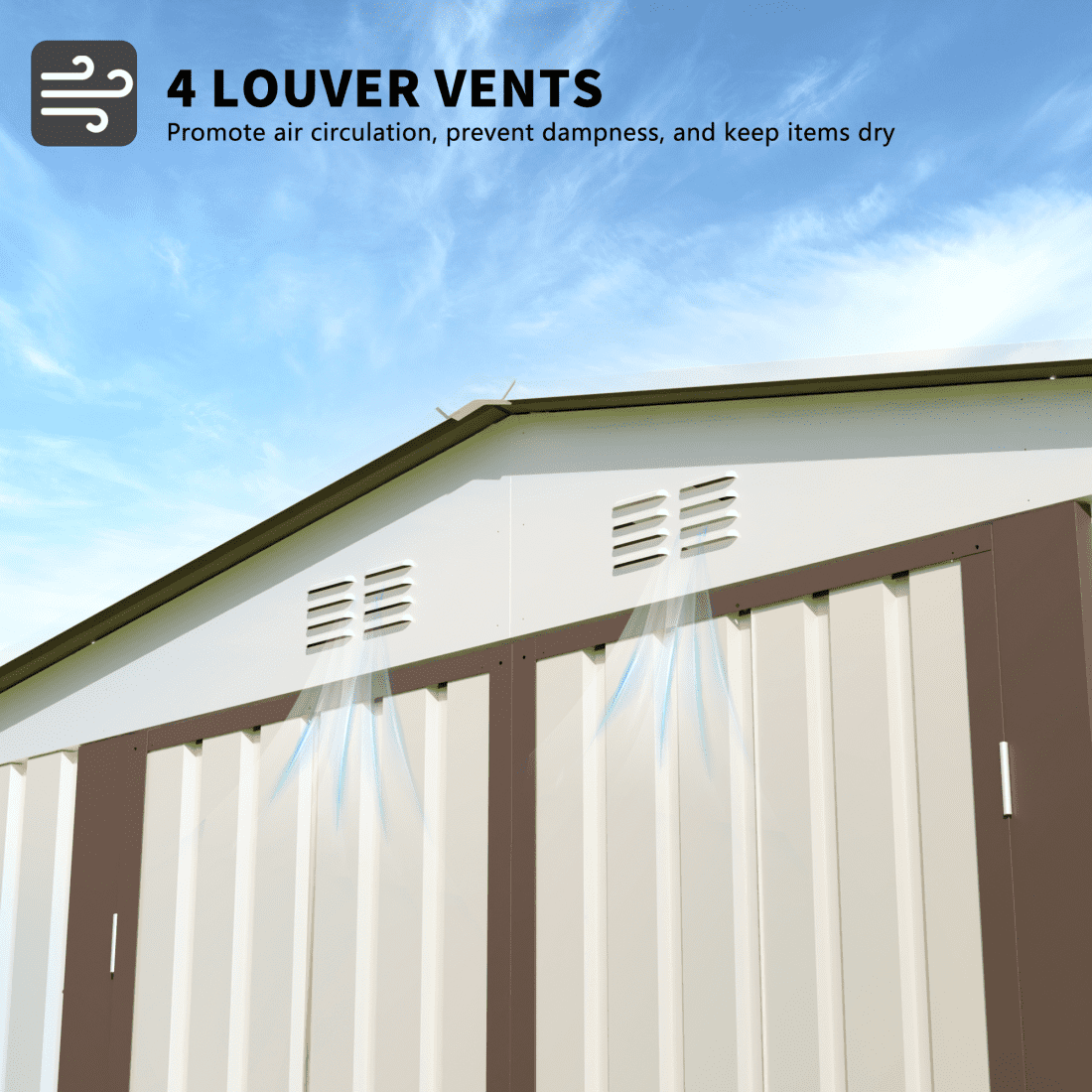 10x8 FT Outdoor Storage Shed with Foundation, Metal Garden Shed with Lockable Door and 4 Vents, All-Weather Tool Sheds for Garbage Accessories, White