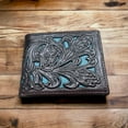 thumbnail image 2 of Mens Western Wallet Floral Cutout Layered Leather Coffee Teal Soft Leather Checkbook Style Cowboy Hand Crafted High End Mens Wallets Leather Bull Rider Rodeo, 2 of 7