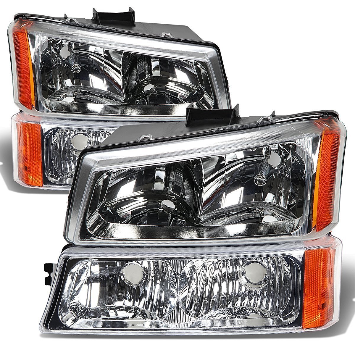 20032006 Chevrolet Silverado Chrome 4Piece Headlights Set w/Clear