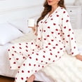 thumbnail image 7 of DHFJKG Womens Pajama Sets Long Sleeve Button Down Sleepwear Set Plus Size Heart Print Soft 2 Piece Loungewear V Neck Relaxed Fit Home Clothes, 7 of 7