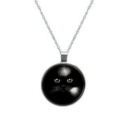 OWNMEMORY Black Cat Pattern Stunning Circular Glass Pendant Necklace  Exquisite Jewelry for Elegant Necklaces Collection