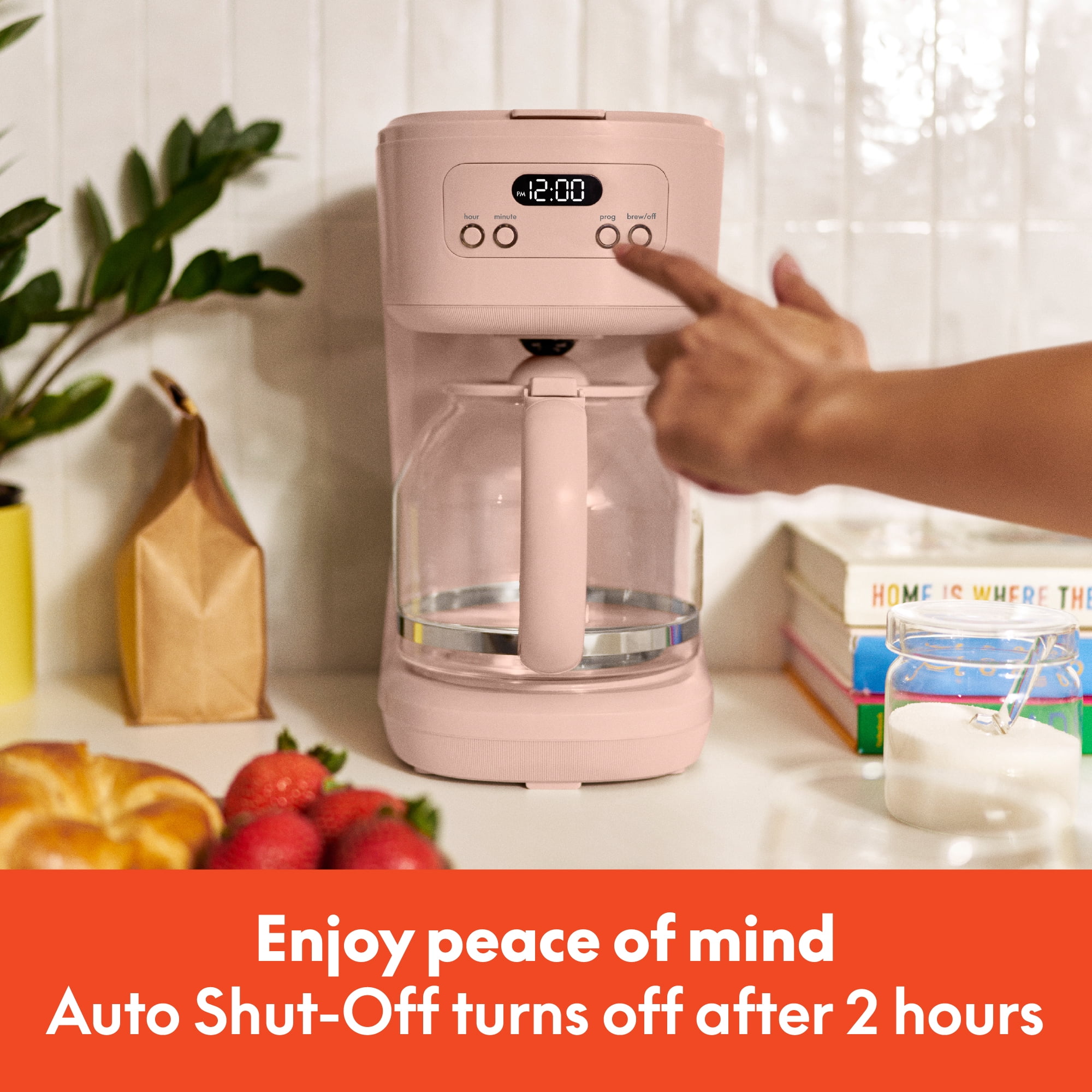bella 12 Cup Programmable Drip Coffee Maker with Glass Carafe, Auto Shut-Off, Blossom