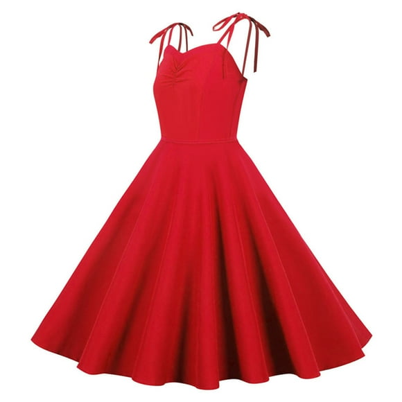 Outfmvch red dress Vintage Solid Spaghetti Strap Casual Evening Party Prom Dress womens dresses fall dresses