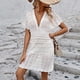 thumbnail image 2 of Vestido corto de encaje con escote en V profundo y sexy de crochet para mujer, vestido playero bohemio de verano, 2 of 5