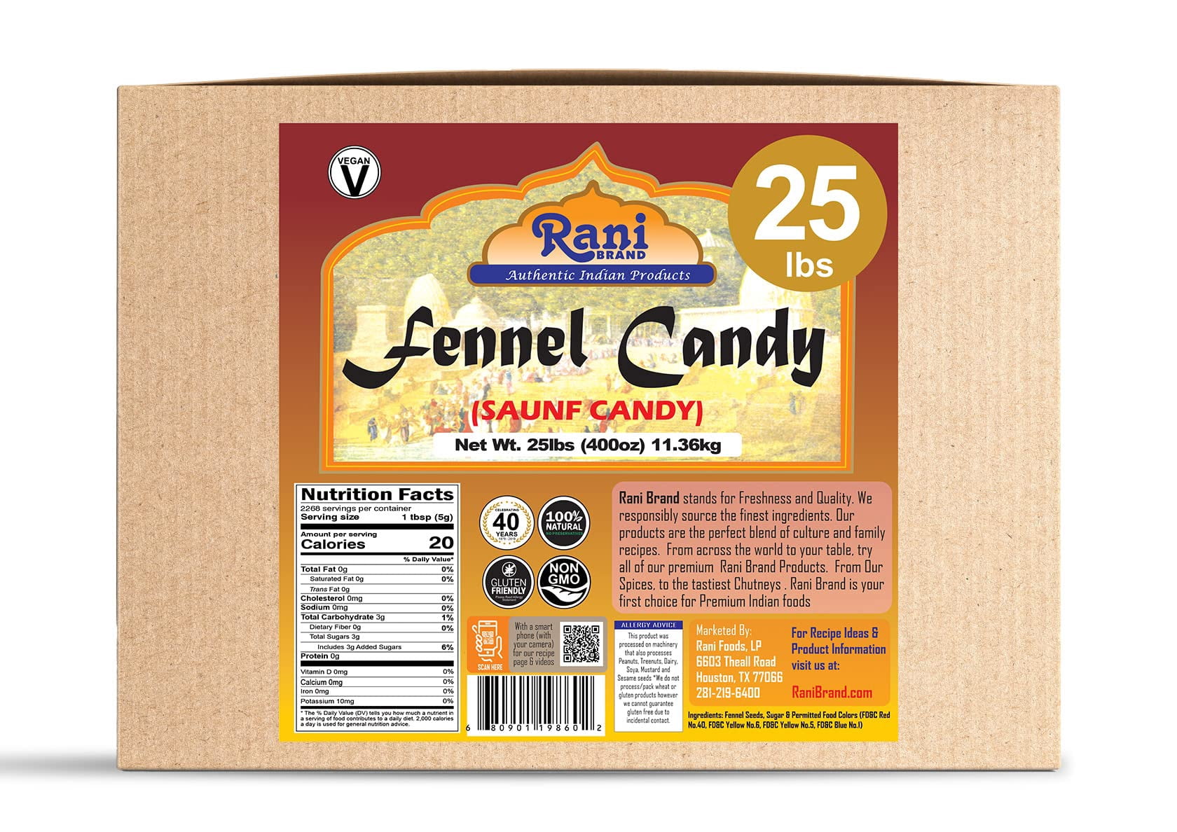 Rani Sugar Coated Fennel Candy 25lbs (11.36kg) 400 Ounce ~ Bulk Box ~ Indian After Meal Digestive Treat | Vegan | Gluten Friendly | NON-GMO | Indian Origin