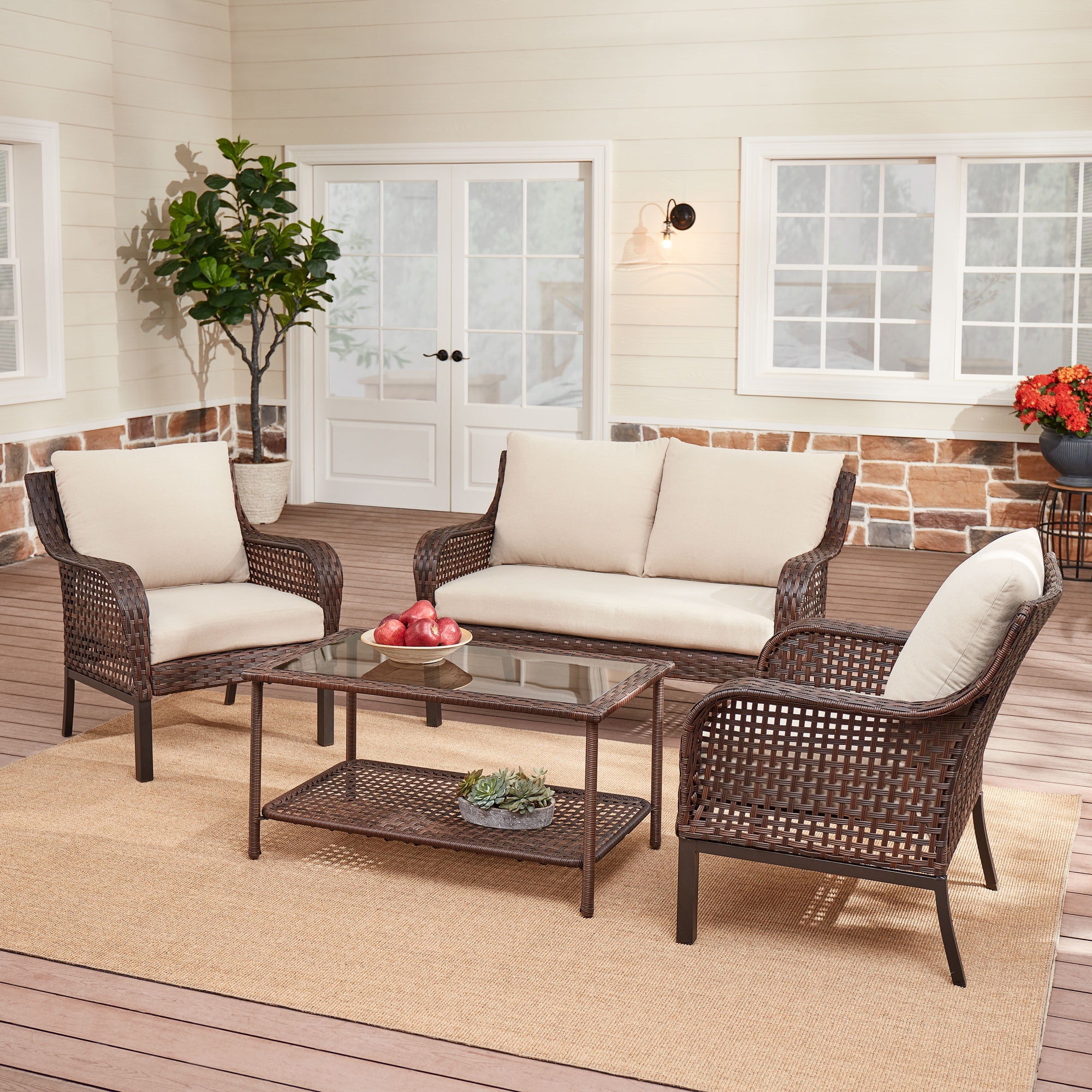 Mainstays Tuscany Ridge 4Piece Outdoor Conversation Set, Tan