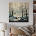 thumbnail image 2 of Designart "Blue White Modern Scandinavian Winter Painting II" Landscapes Print on Natural Pine Wood, 2 of 5
