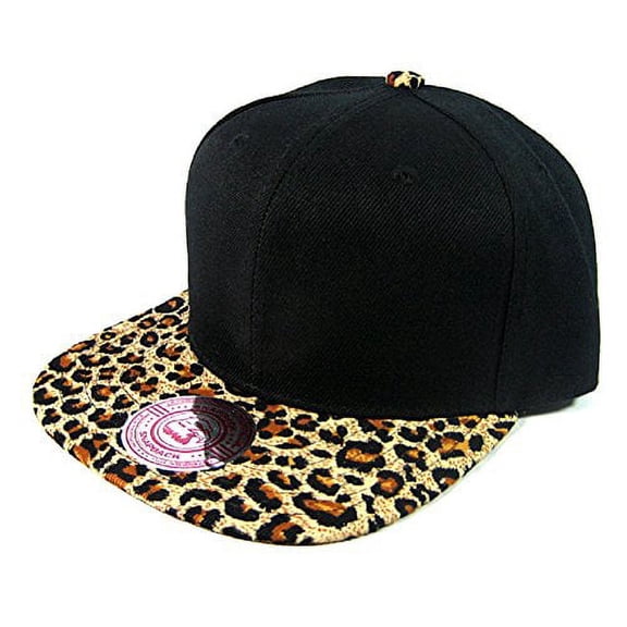 2 Tone Black & Cheetah / Leopard Print Snapback Hat Cap