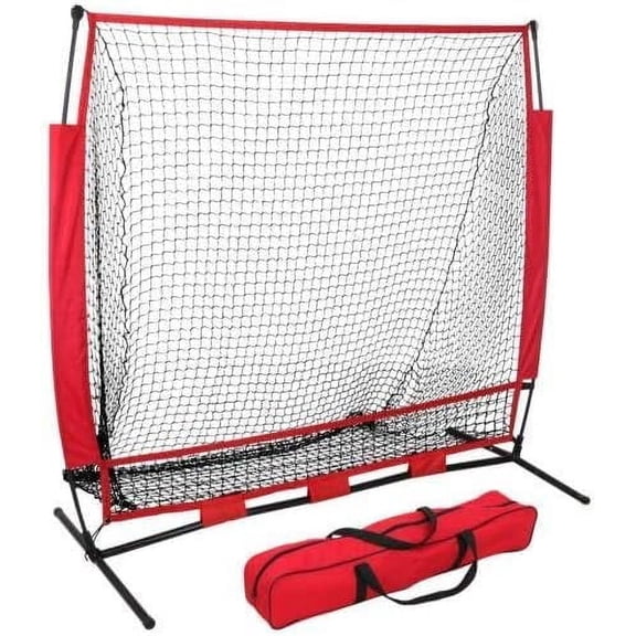 Alpinel 5x5ft Baseball & Softball Net with Bow Frame, Batting Tee - Portable Practice Net for Hitting and Pitching with Carry Bag and Backstop Screen - Great for All Skill Levels