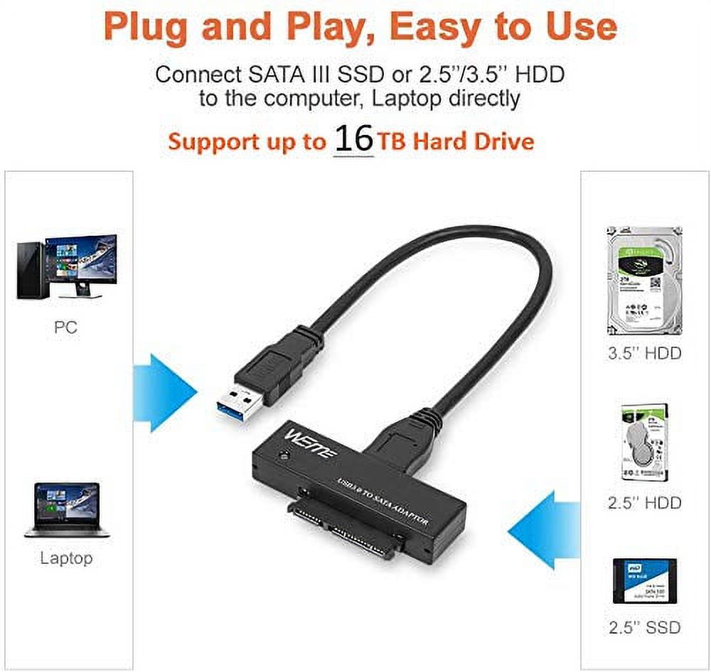 SATA/IDE to USB 3.0 Adapter, UNITEK IDE Hard Drive Adapter for Universal 2.5"/3.5" Inch IDE and SATA External HDD/SSD with 12V 2A Power Adapter, Support 10TB - image 3 of 3