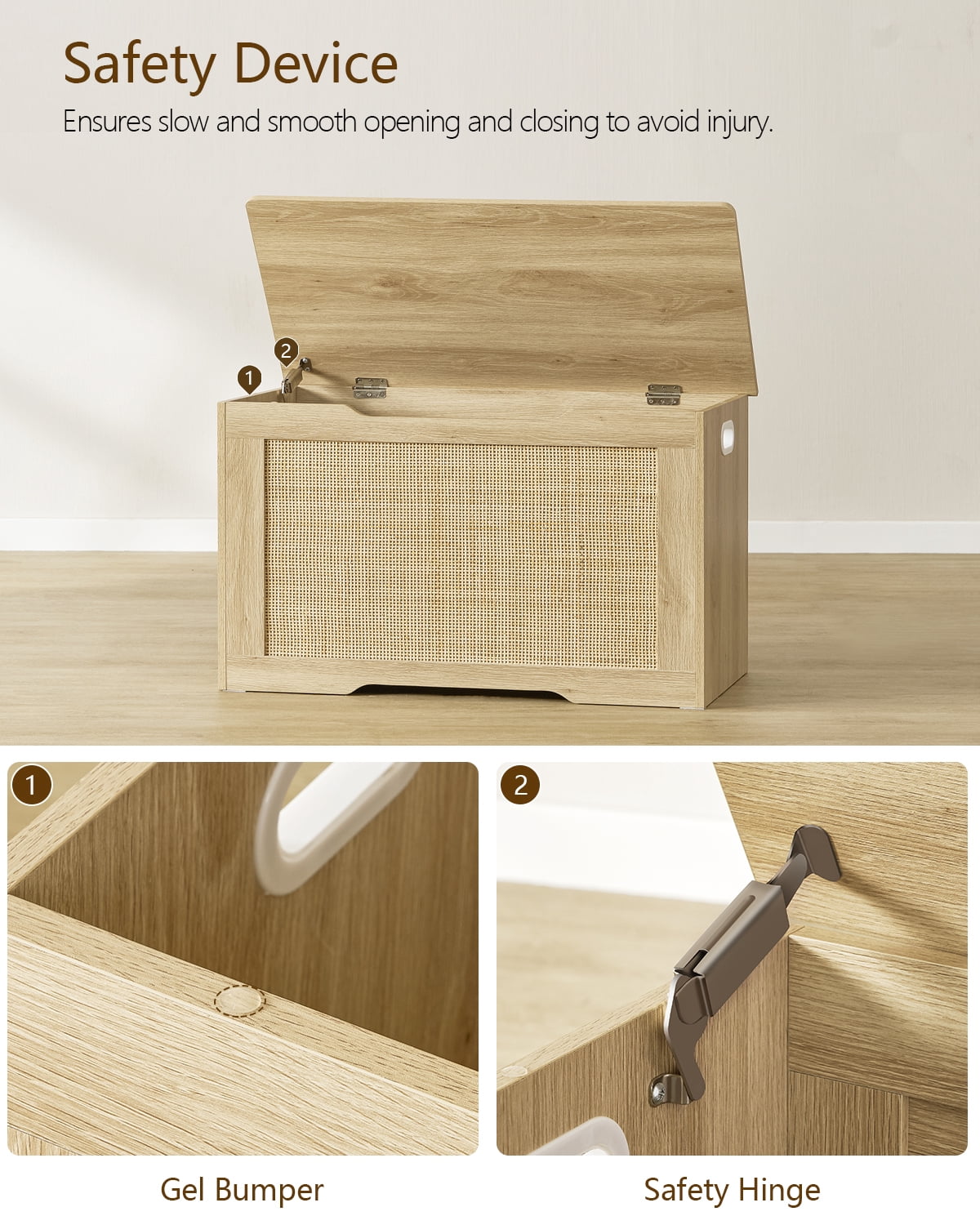 TEENFON Storage Bench, 29” Retro Wooden Storage Chest with U-Shaped Cut-Out Pull, Safety Hinge, Easy Assembly for Toy Box Organizer
