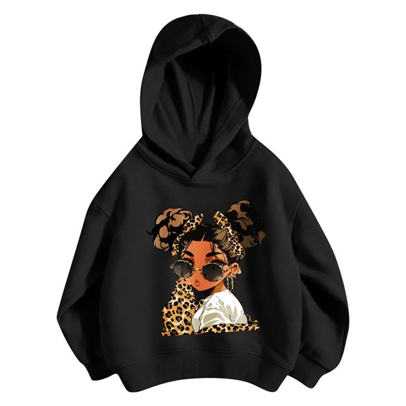 Kiijoy Toddler Girls Casual Hoodies Graphic Long Sleeve Sweatshirts, Black, Sizes 4-5T