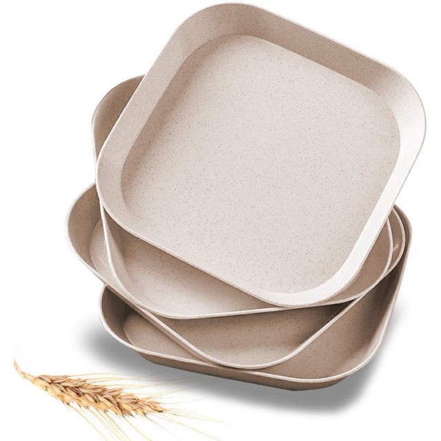 Deep Dinner Dishes For Outdoor Adventures, Wheat Straw Plates With High-Quality Materials, Durable & Unbreakable, Beige, Set Of 4