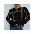 thumbnail image 4 of Checkered Knit Sweater for Women Fall Winter Casual Crew Neck Pullover Sweaters Color Block Tops Black S, 4 of 7