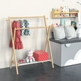 thumbnail image 4 of BAMBOOHOMIE Kids Clothes Rack, Bamboo Small Clothing Rack with Storage Shelf & 2 Rods, Foldable Child Garment Rack for Hanging Clothes, Regular Size, 4 of 8