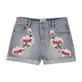 thumbnail image 1 of MinkPink - Pantalones cortos de mezclilla informales con parches florales para mujer, azul, extra pequeño, 1 of 2
