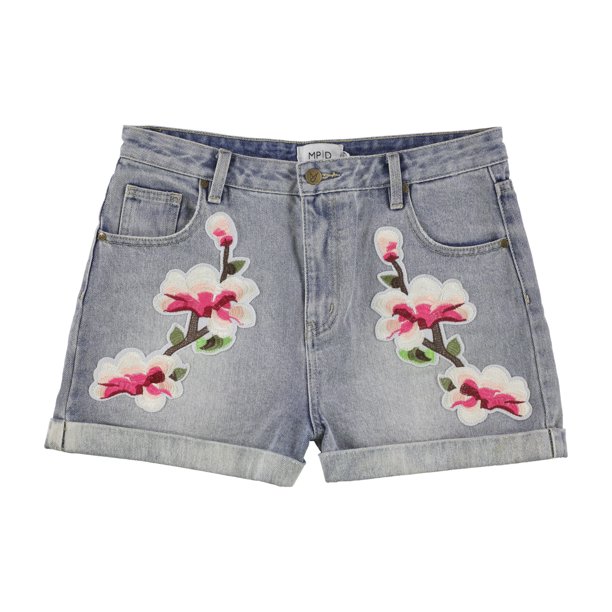 Pantalones cortos de mezclilla informales Minkpink con parches florales azul grande