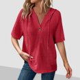thumbnail image 2 of Ltctricy Women's Knit Tops Short Sleeve Half Button Drawstring Lightweight Hooded Shirts Loose Casual Blouses, 2 of 7