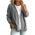 thumbnail image 2 of Brnmyaeo Womens Basic Button Down Jean Jacket Oversized V Neck Collarless Denim Jackets Fall Trendy Light Classic Long Sleeve Cardigan Shacket Coat, 2 of 8