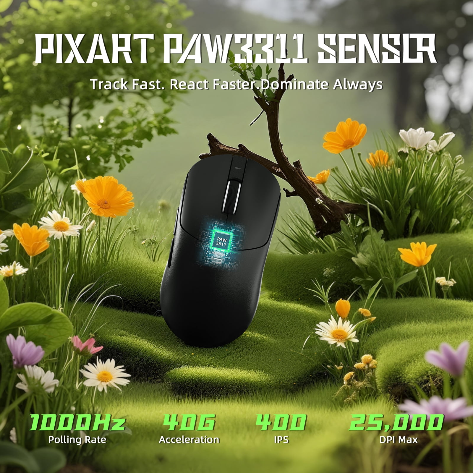 ATTACK SHARK X8SE Mouse for Large Hand, 55g SUPERLIGHT, PixArt PAW3311 Gaming Sensor, BT/2.4G Wireless/Wired, Adjustable DPI up to 25000, 500mAh Battery (Black)