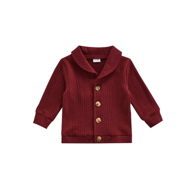 Kmbangi Babies Solid Color Coat Long Sleeve Button-down Knitted Cardigan
