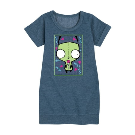 

Invader ZIM - GIR Sticking Tongue Out - Retro Style Grid - Toddler And Youth Girls Fleece Dress