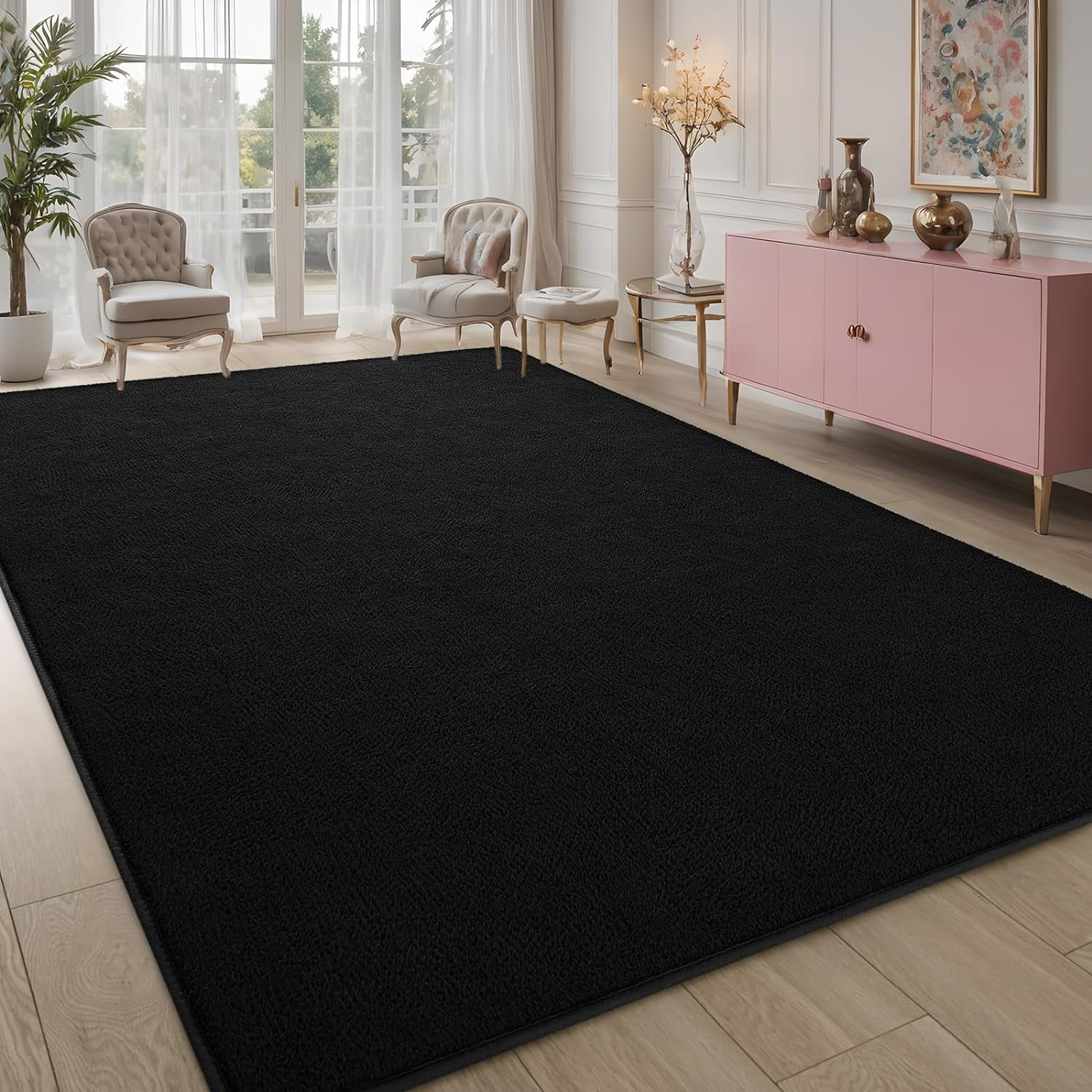 Arogan Soft Low Pile Rug Modern Area Rugs for Bedroom Living Room,Suitable for Boys Girls Teenagers and Adults with Super Soft Touch ,Black ,6' x 9'