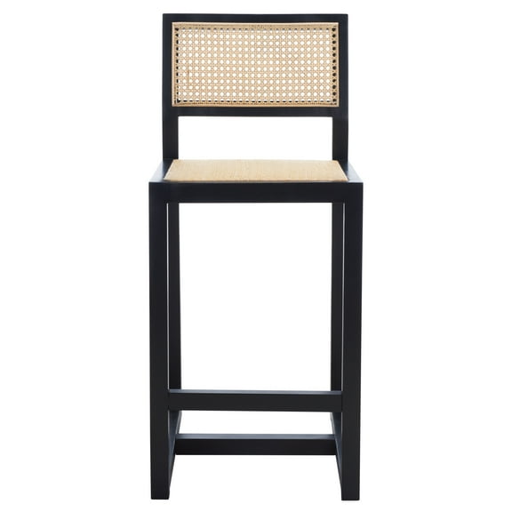 SAFAVIEH Seika Square Mid Back Counter Stool, Black/Natural