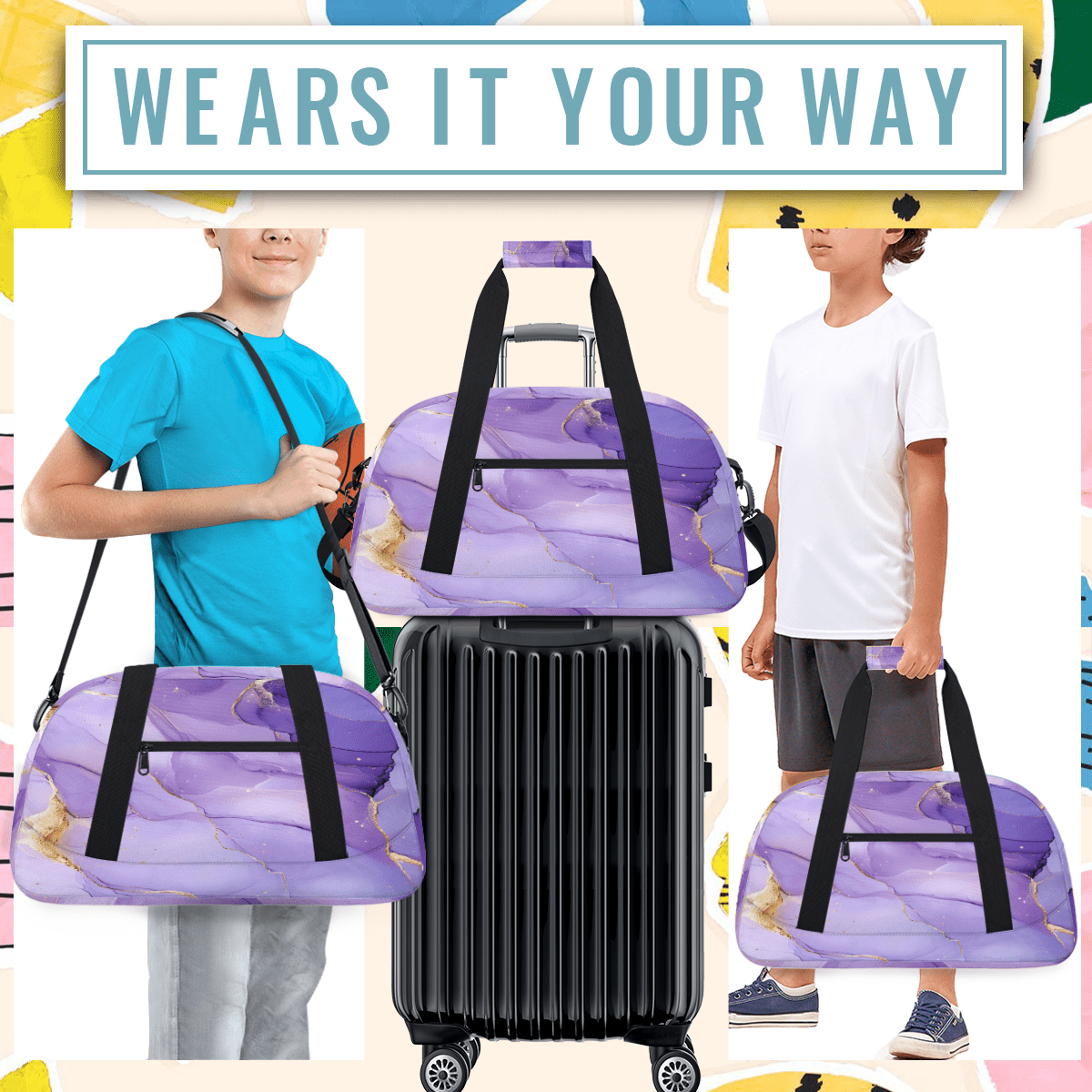 Herdesigns Purple Sports Duffle Bags Travel Duffle Bag Gym Bag Marble Weekender Travel Bag Waterproof Overnight Bag Carry On Travel Tote Bag Dance Bags