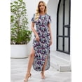 thumbnail image 2 of Chiclily Women's Summer Maxi Dress Loose Short Sleeve T-Shirt Long Dress Floral Casual Side Split Sundress with Pockets, S-2XL, 2 of 9