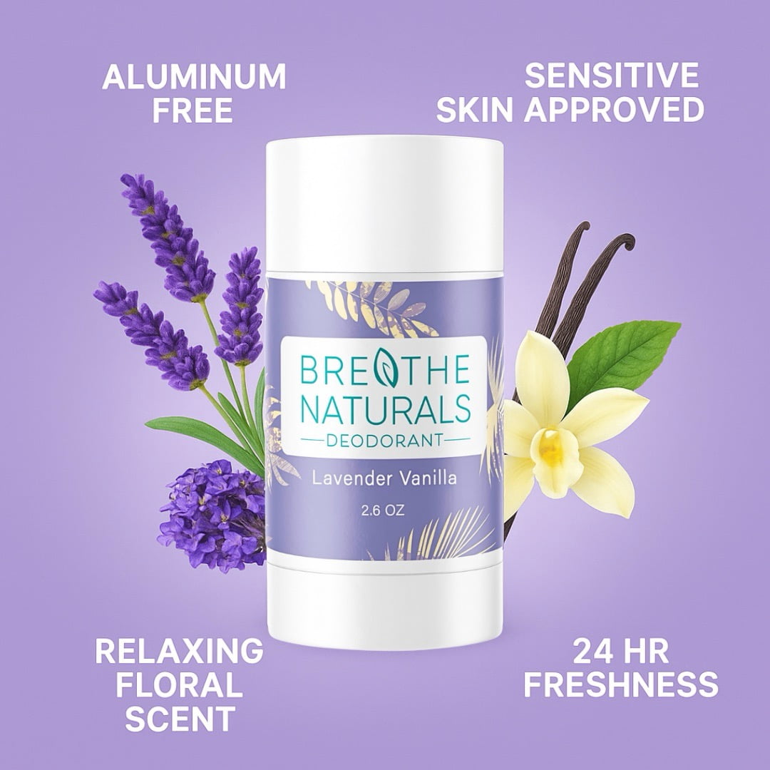 Breathe Naturals Deodorant - 24 Hour Freshness - Aluminum Free & Vegan - For Sensitive Skin, Men, Women & Kids - 2.6 oz Stick - Made in the USA - (Chick Pit Pack)