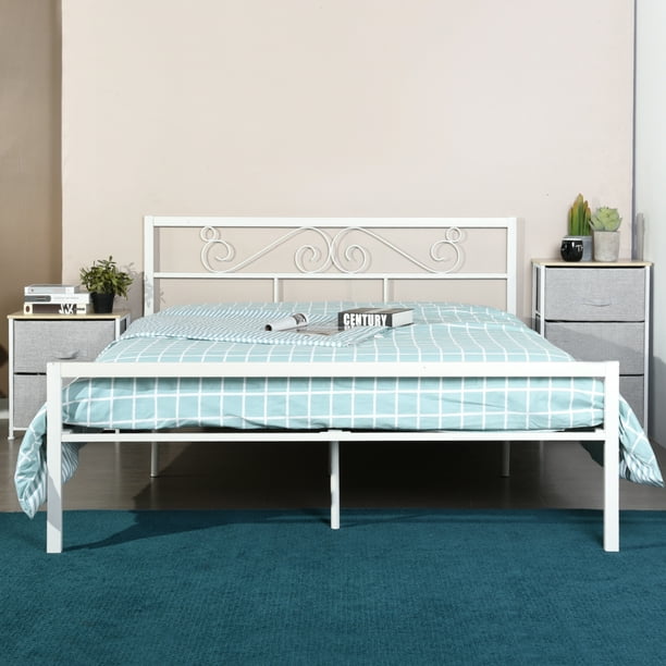 Clearance Queen Size Bed Frame Metal Bed Frame Mattress Foundation With Headboard And Footboard No Box Spring Needed White Walmart Com Walmart Com