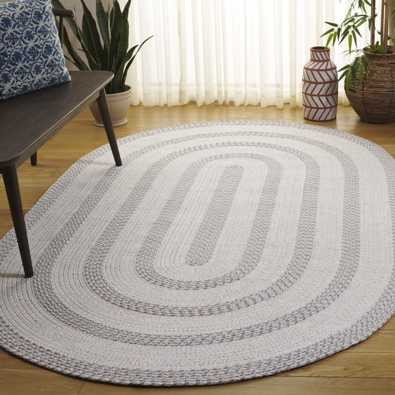 SAFAVIEH Braided Robena Bordered Reversible Area Rug, Ivory/Gray, 4' x 6' Oval
