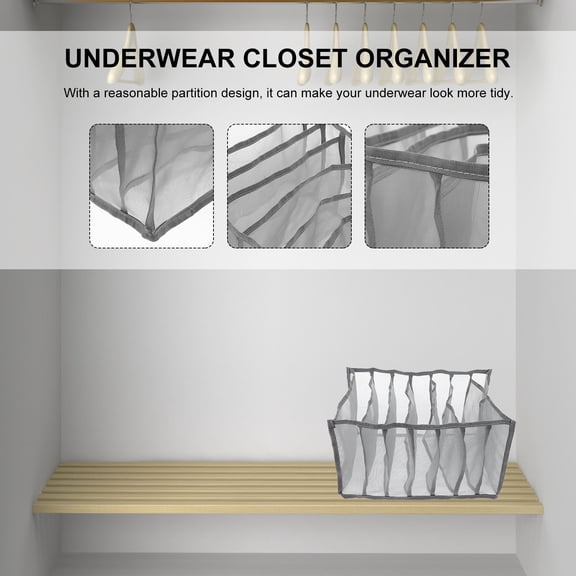 OULII Grey Mesh Underwear Organizer Box, Breathable Foldable Storage Container for Closet and Home