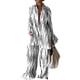 thumbnail image 1 of Conjunto de 2 piezas de primavera para mujer VISgogo, rayas onduladas/rayas diplomáticas/triángulo invertido/camisas con estampado geométrico + conjunto de pantalones sueltos de pierna ancha VISgogo moda, 1 of 2