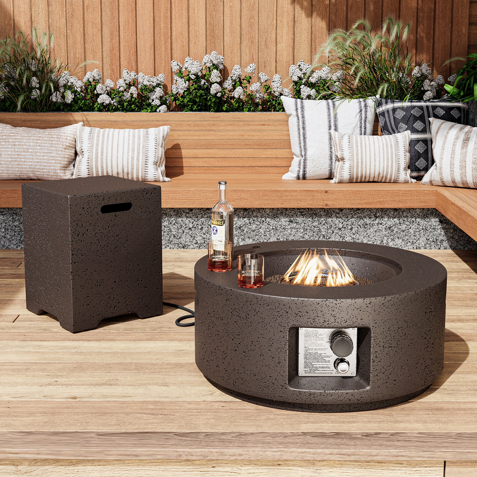 MOALCOFER 28'' Propane Gas Fire Pit with Tank Cover,40,000 BTU Outdoor Fire Pit Lava Rocks&Cover