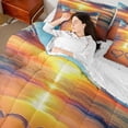 thumbnail image 5 of Manfei Beach Double Heart Sunset Wave Twin Bedding Sets for Kids Boys and Girls, Romantic Coastal Print Bedding Comforter Set, Reversible 7pcs, 5 of 6