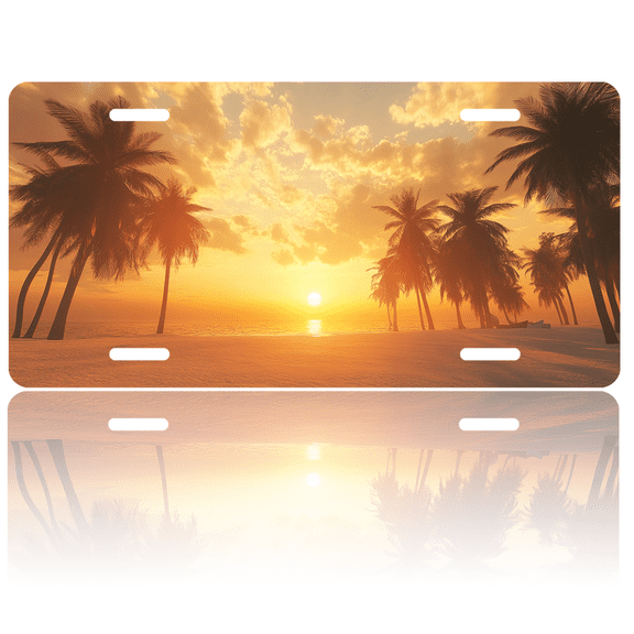 1 Pcs 2D Flat License Plate Covers & Frames, Sunset on a For Decorative Front, Waterproof For Decoration Aluminum License Plate Covers & Frames Cover For Men Women, 12" X 6"