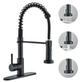 thumbnail image 1 of Negro Acero inoxidable Grifo de cocina 360° Giro Palanca única Extraíble Grifos comerciales Arco alto Agua caliente y fría Grifos mezcladores Con dos mangueras de acero inoxidable, 1 of 7