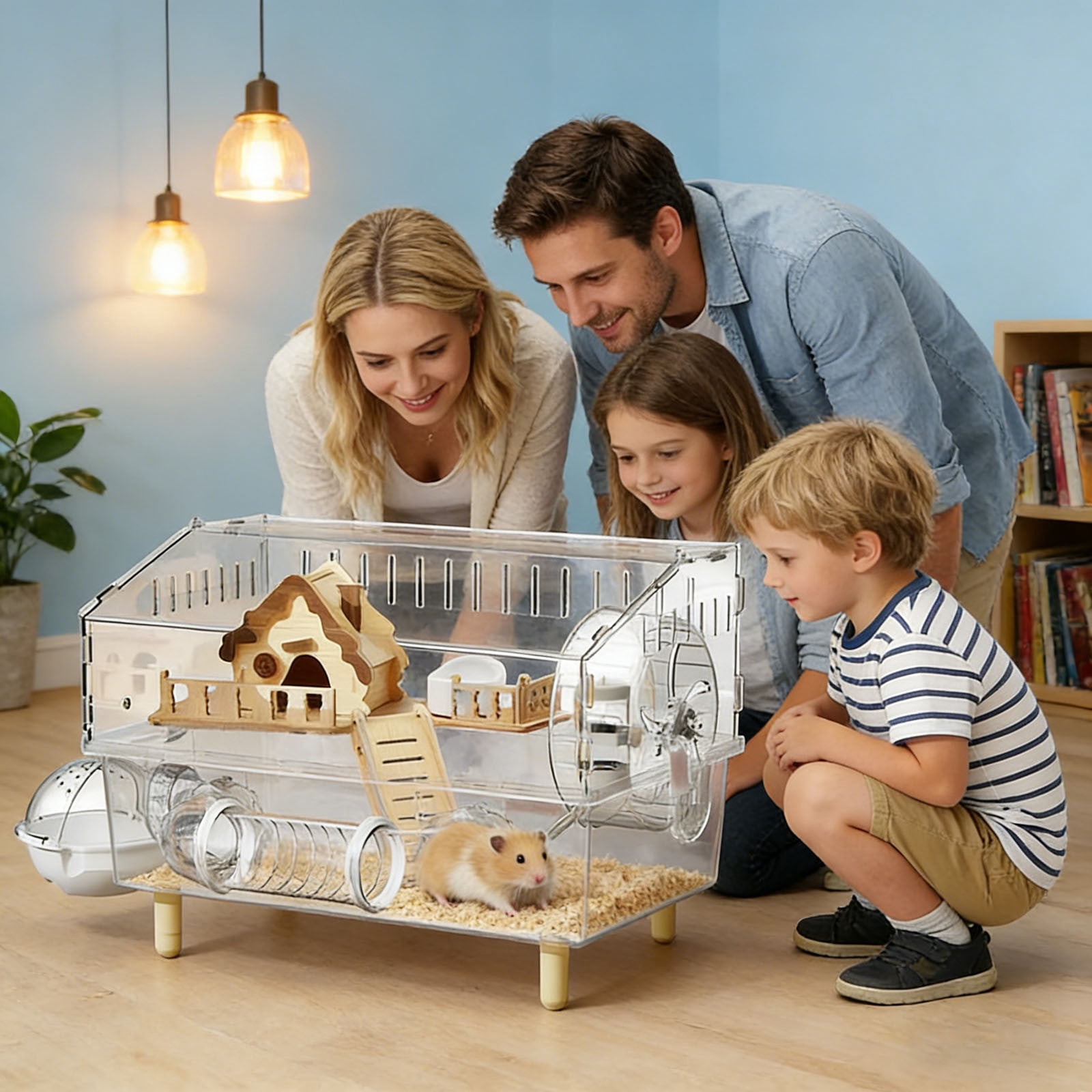 FTsdfkl Large Hamster Cage ,9 in 1 with All Accessories, 2-Layer Acrylic Hamster House with Full Transparent Viewing, Mouse Cage for Pet Mice,Hamster Habitat for Hamster, Gerbils