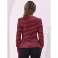 thumbnail image 3 of DARING DIVA Women's Houndstooth Vintage Bishop Sleeve Square Neck Blouse XS Red, 3 of 5