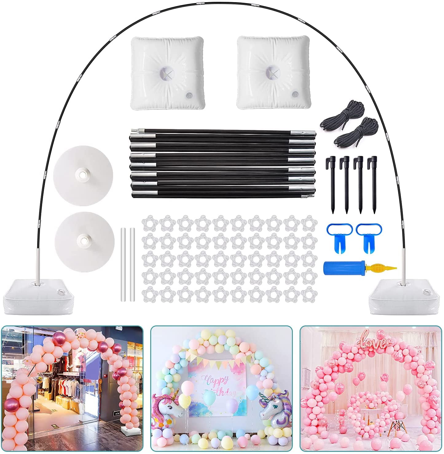 Balloon Arch Kit,9FT Tall & 10Ft Wide Adjustable Balloon Arch Stand: with Water Fillable Base,50Pcs Balloon Clips,Balloon Pump Knotter - for Wedding Baby Shower Birthday Party Supplies Decorations