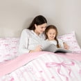 thumbnail image 5 of Erosebridal Dreamy Princess Bow Kids 7 Pieces Bedding Comforter Set,Cute Heart Print Pink Geometric Lines Full Bedding Set,Pink Reversible, 5 of 7