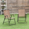 thumbnail image 4 of SOPTY Set of 2 Patio Folding Chairs, Sling Chairs, Indoor Outdoor Lawn Chairs, Camping Garden Pool Beach Yard Lounge Chairs w/Armrest, Patio Dining Chairs, Metal Frame No Assembly,-Brown, 4 of 16