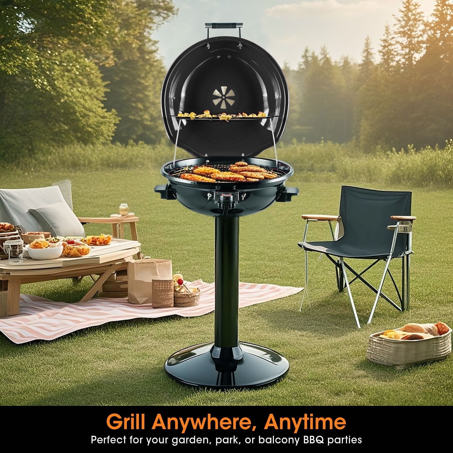 Techwood 1600W Outdoor Electric Grill for Indoor & Outdoor Cooking, Patio, Camping, Temperature Control