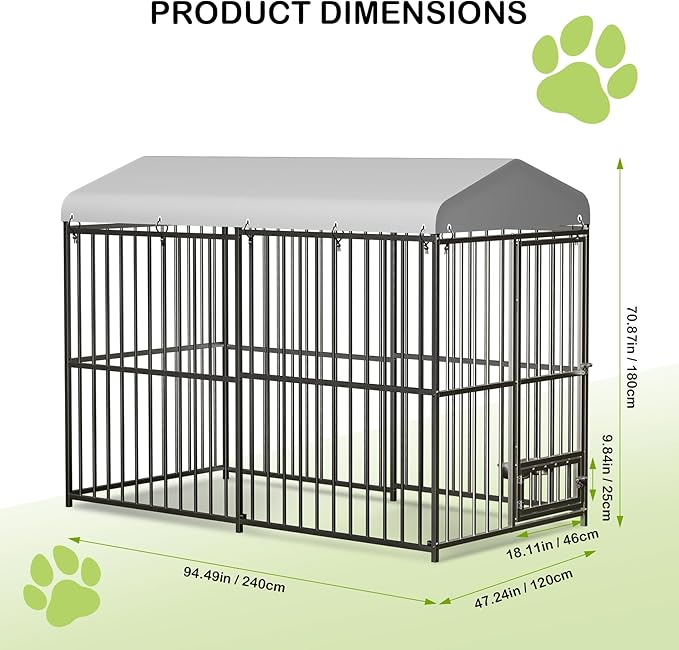 Large Outdoor Dog Kennel with Waterproof Cover, Large Dog House with Feeding Doors, Heavy Duty Dog Enclosures for Garden Backyard Courtyard（8×4×6FT）