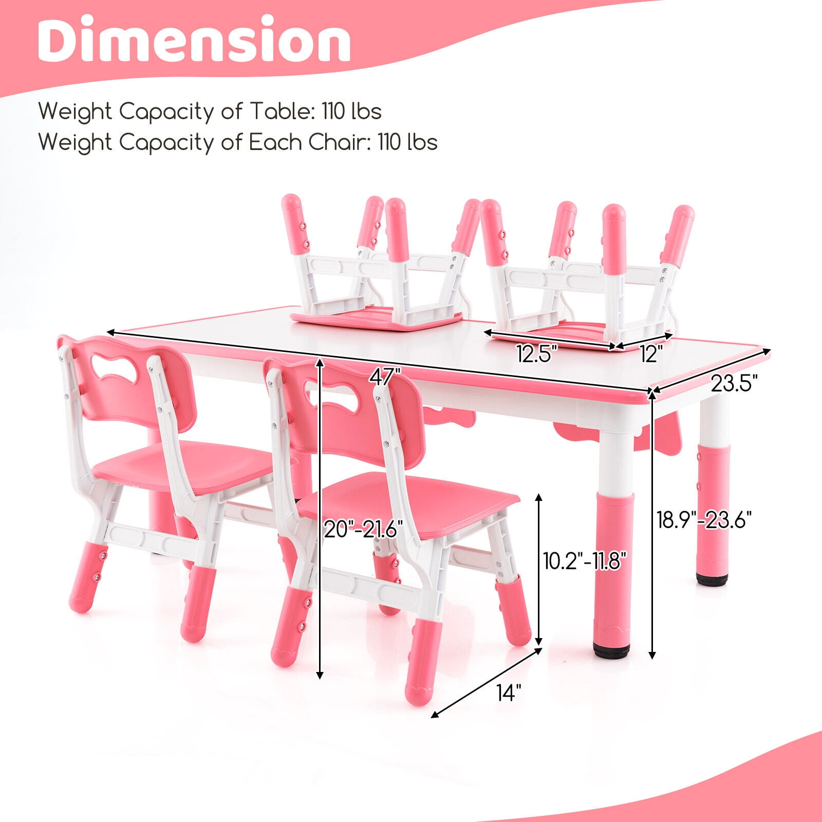 Amijoy Kids Graffiti Table, Multifunctional Toddler Table And Chairs Set For 4 Kids w/ Graffiti Desktop, Adjustable Table & Chairs Height