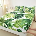 thumbnail image 3 of Manfei Tropical Monstera Leaf Twin Sheet Sets,Natural Theme Twin Fitted Sheet,Green White Flat Sheet For Teens,Microfiber Bedroom Decor,3 Pieces, 3 of 7