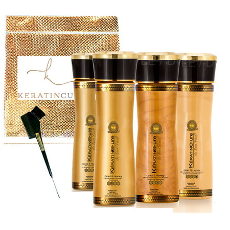 Keratin Cure Best Hair Treatment Gold and Honey Bio-Brazilian Silky Soft Formaldehyde Free Complex with Argan Oil Nourishing Straightening Damaged Dry Frizzy Coarse Kit (5 oz