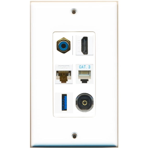 Ultra Spec Cables 1 Port HDMI Cat6 RCA Phone USB Toslink Wall Plate DecorZ